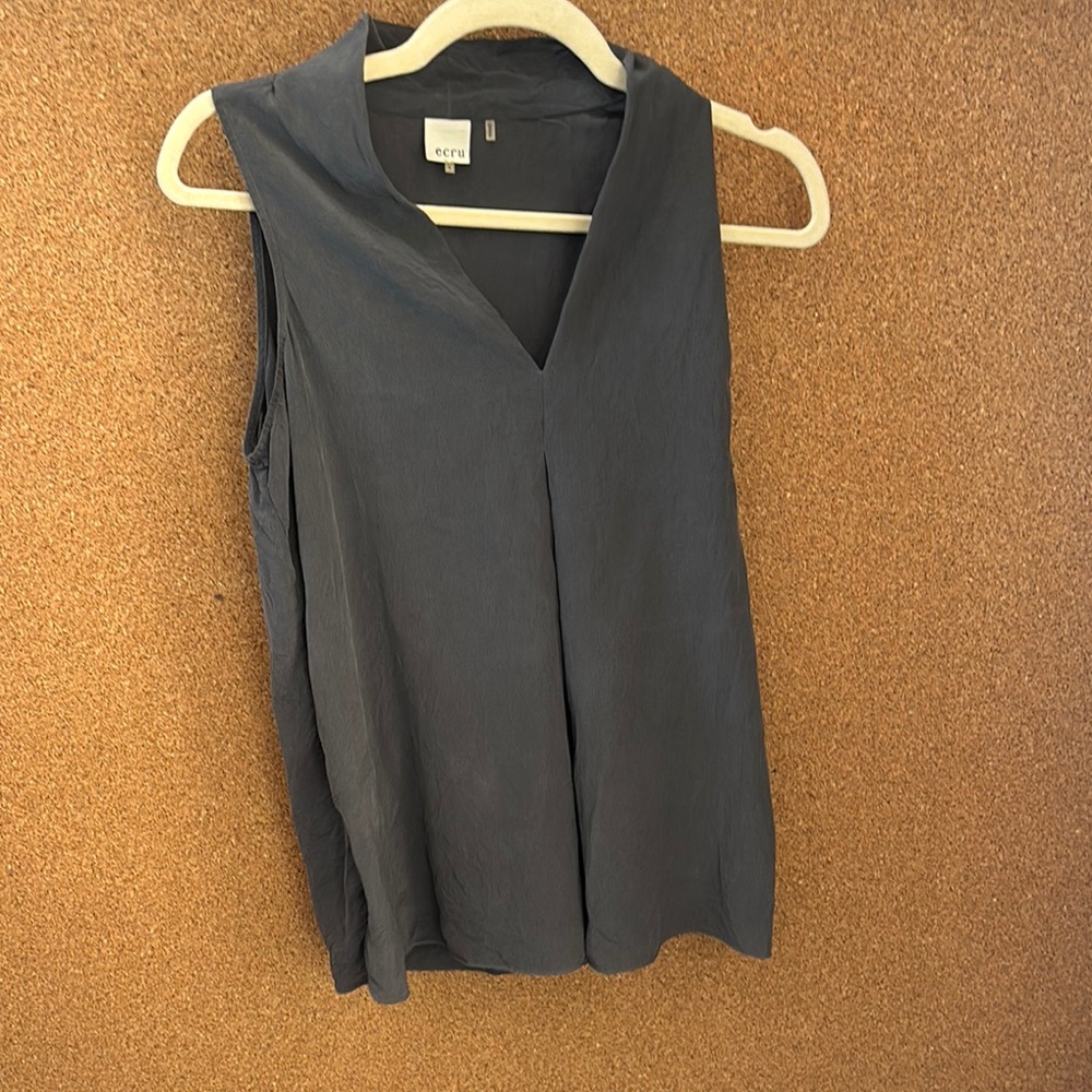 Ecru Gray Sleeveless Notched Collar Blouse